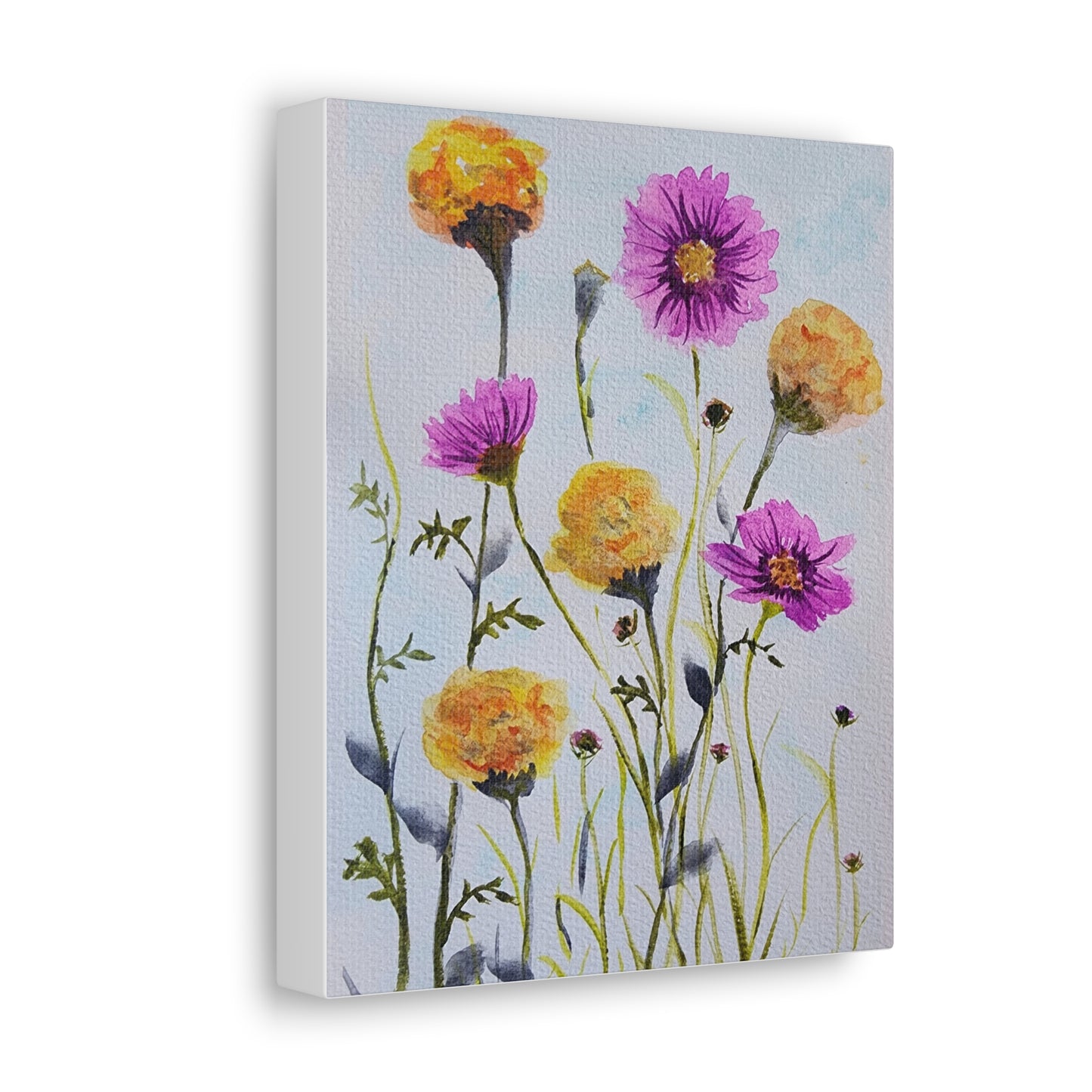 Marigold and Cosmos, October birth month flowers, on gallery canvas