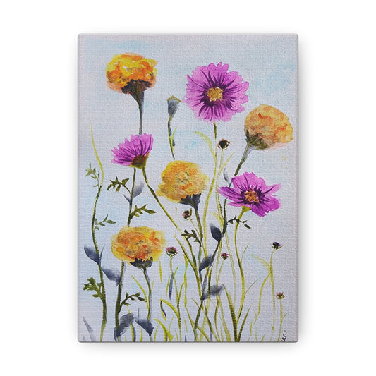 Marigold and Cosmos, October birth month flowers, on gallery canvas