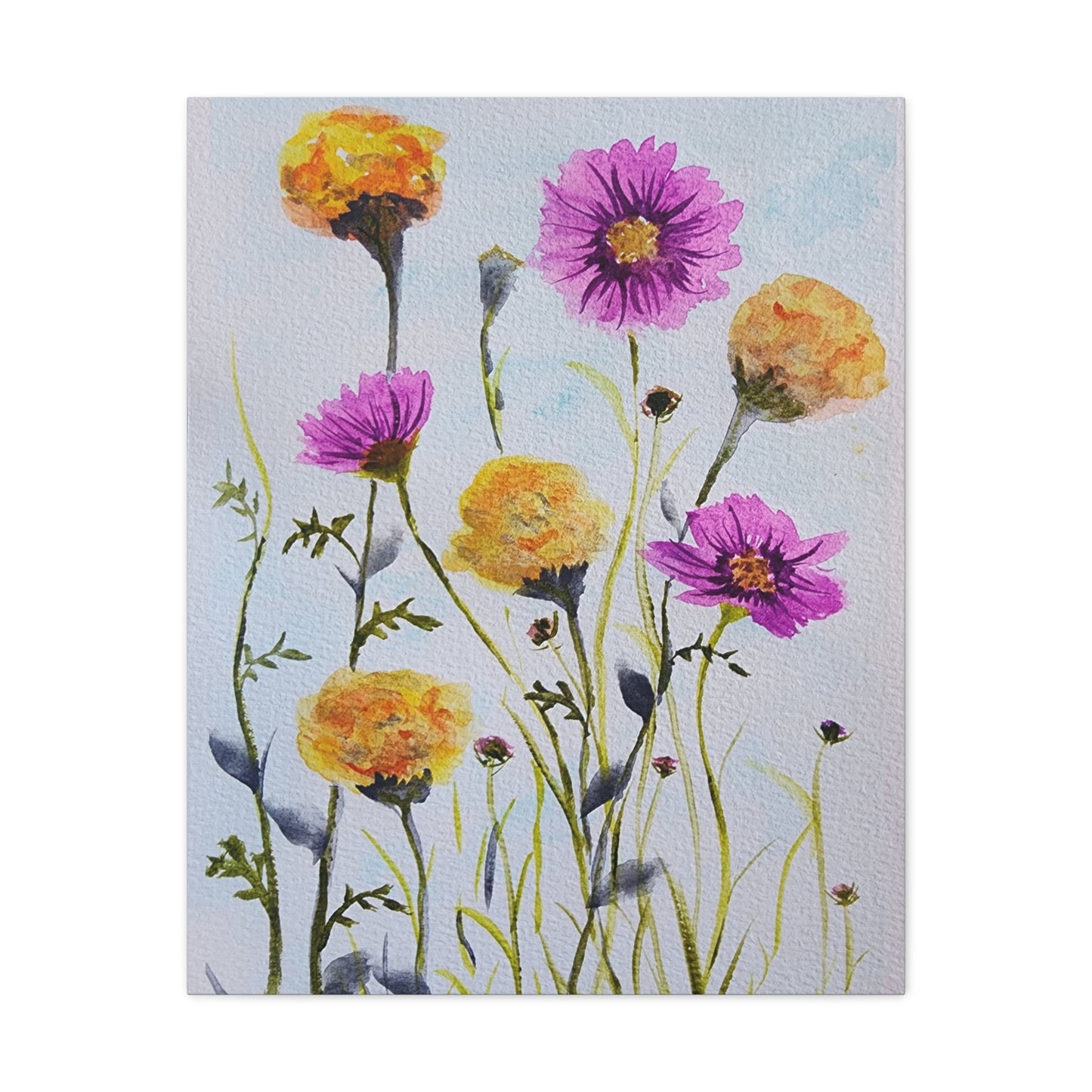 Marigold and Cosmos, October birth month flowers, on gallery canvas