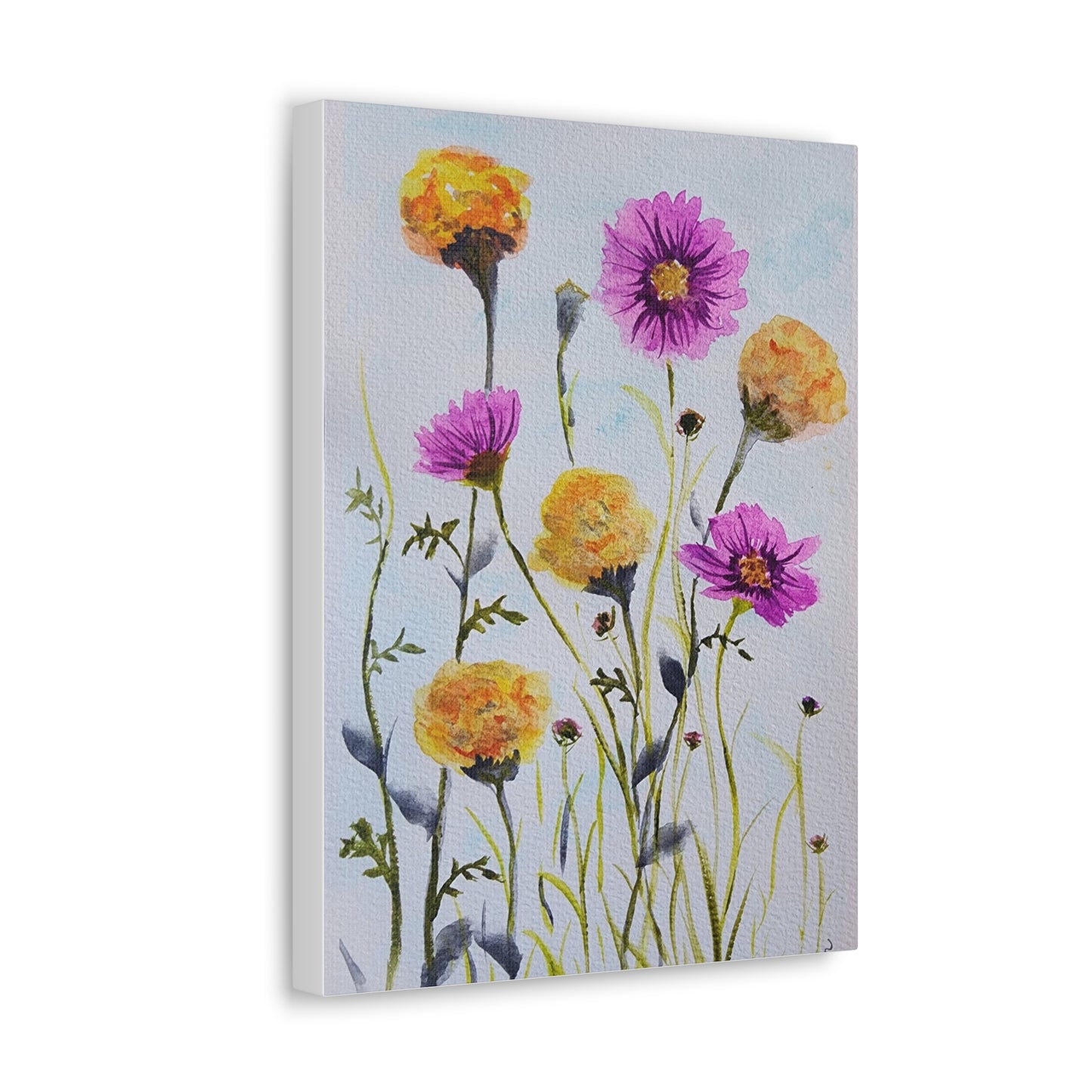 Marigold and Cosmos, October birth month flowers, on gallery canvas